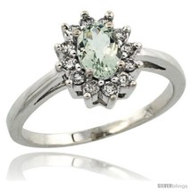 Size 5 - 14k White Gold Green Amethyst Diamond Halo Ring Oval Shape 1.2 Carat  - £594.24 GBP