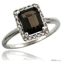 Size 10 - 14k White Gold Diamond Smoky Topaz Ring 1.6 ct Emerald Shape 8x6 mm,  - £469.46 GBP