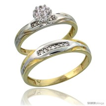 Size 7 - 10k Yellow Gold Diamond Engagement Rings 2-Piece Set for Men and Women  - £367.07 GBP