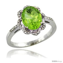 Size 6 - Sterling Silver Diamond Halo Natural Peridot Ring 1.65 Carat Oval  - £131.52 GBP