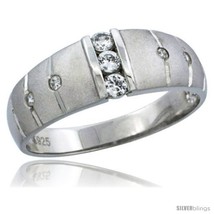 Size 12.5 - Sterling Silver Cubic Zirconia Mens Wedding Band Ring Classic  - £39.29 GBP