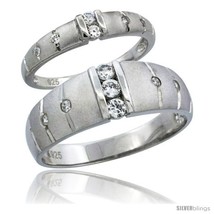 Size 9 - Sterling Silver Cubic Zirconia Wedding Band Ring 2-Piece Set 7.5 mm  - £62.64 GBP