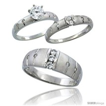 Size 10 - Sterling Silver Cubic Zirconia Trio Engagement Wedding Ring Set for  - £92.38 GBP
