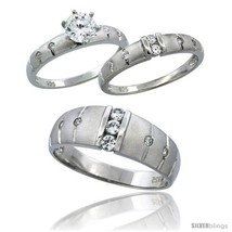 Size 8 - Sterling Silver Cubic Zirconia Trio Engagement Wedding Ring Set for  - £92.38 GBP