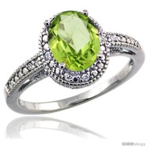 R diamond vintage style oval peridot stone ring rhodium finish 8x6 mm oval cut gemstone thumb200