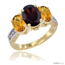 Size 6.5 - 14K Yellow Gold Ladies 3-Stone Oval Natural Garnet Ring with Whisky  - £643.60 GBP