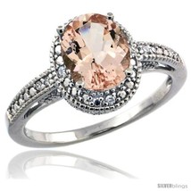 Size 8 - Sterling Silver Diamond Vintage Style Oval Morganite Stone Ring  - £239.20 GBP