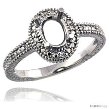 Size 7 - Sterling Silver Diamond Vintage Style Semi-Mount (7x5 mm Oval Stone  - £77.99 GBP