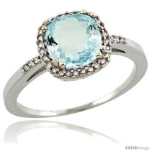Size 5 - Sterling Silver Diamond Natural Aquamarine Ring 1.5 ct Checkerboard  - £175.85 GBP