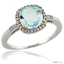 Size 6 - Sterling Silver Diamond Natural Aquamarine Ring 1.5 ct Checkerboard  - £177.50 GBP