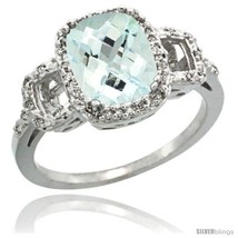 Size 6 - Sterling Silver Diamond Natural Aquamarine Ring 2 ct Checkerboard Cut  - £258.19 GBP