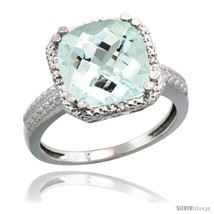 Size 5 - Sterling Silver Diamond Natural Aquamarine Ring 5.94 ct Checkerboard  - £763.73 GBP