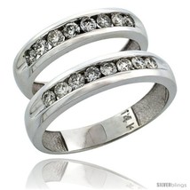 Size 5 - 14k White Gold 2-Piece His (5mm) &amp; Hers (4.5mm) Diamond Wedding Ring  - £1,519.45 GBP