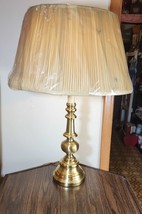Vintage Polished Brass Candlestick Table Lamp 30&quot; New Empire Box Pleat L... - $27.12