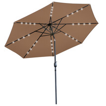 10Ft Solar Umbrella Led Lighted Patio Market Powered Table 8 Ribs Tan - $117.99