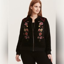 Torrid Floral Embroidered Black Bomber Jacket sz 00/10 NWOT - $43.53