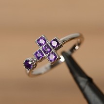 1Ct Round Cut Lab-Created Amethyst Cross Wedding Band Ring 14K White Gold Plated - £80.23 GBP