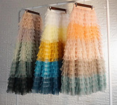 Multi Color Tiered Tulle Maxi Skirt Women Custom Plus Size Long Tulle Skirt image 4