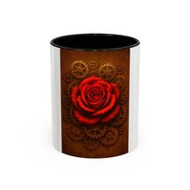 Steampunk Thorn Rose Graphic Mug Victorian Red Gears Passion 11oz 15oz - $18.79+