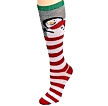 Funky Red White Stripes Snowman Knee Socks Christmas Holiday Novelty Women Girls - £4.46 GBP