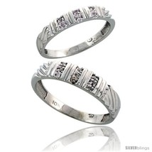 Size 9.5 - Sterling Silver 2-Piece His (5mm) &amp; Hers (3.5mm) Diamond Wedd... - $116.90