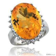 Size 6 - 10k White Gold Diamond Halo Citrine Ring 10 ct Large Oval Stone 18x13  - £1,212.18 GBP