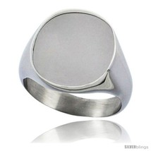 Size 10 - Surgical Steel Oval Signet Ring Solid Back Flawless Finish 5/8  - £28.20 GBP
