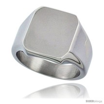 Size 10 - Surgical Steel Octagon Signet Ring Solid Back Flawless Finish 9/16  - £28.20 GBP