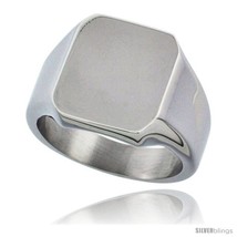 Size 11 - Surgical Steel Octagon Signet Ring Solid Back Flawless Finish 9/16  - £26.39 GBP