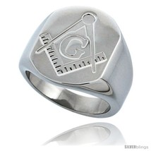 Size 10 - Surgical Steel Masonic Symbol Ring Square and Compass 3/4  - £42.37 GBP