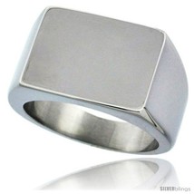 Size 9.5 - Surgical Steel Rectangular Signet Ring Solid Back Flawless Finish  - £28.34 GBP