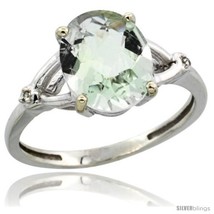 Size 9 - 14k White Gold Diamond Green-Amethyst Ring 2.4 ct Oval Stone 10x8 mm,  - £359.23 GBP