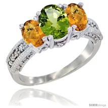 Size 6.5 - 14k White Gold Ladies Oval Natural Peridot 3-Stone Ring with Whisky  - £561.08 GBP