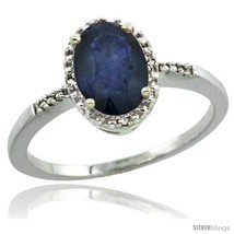 Size 10 - Sterling Silver Diamond Blue Sapphire Ring 1.17 ct Oval Stone 8x6 mm,  - £143.37 GBP