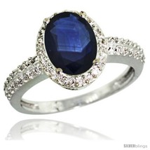 Size 5 - Sterling Silver Diamond Blue Sapphire Ring Oval Stone 9x7 mm 1.76 ct  - £335.53 GBP