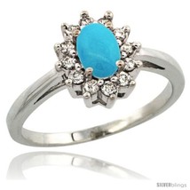 Size 5 - Sterling Silver Sleeping Beauty Turquoise Diamond Halo Ring Oval Shape  - £252.50 GBP