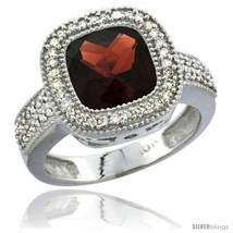 Size 6 - 14k White Gold Ladies Natural Garnet Ring Cushion-cut 4 ct. 8x8 Stone  - £916.90 GBP