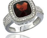 4k white gold ladies natural garnet ring cushion cut 4 ct 8x8 stone diamond accent thumb155 crop