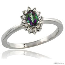 Size 6 - 14k White Gold Diamond Halo Mystic Topaz Ring 0.25 ct Oval Stone 5x3  - £394.31 GBP