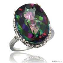 Size 9 - 14k White Gold Diamond Halo Large Mystic Topaz Ring 10.3 ct Oval Stone  - £780.82 GBP