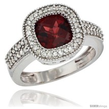 Size 5.5 - 14k White Gold Ladies Natural Garnet Ring Cushion-cut 3.5 ct. 7x7  - £871.73 GBP