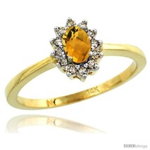 Size 10 - 14k Yellow Gold Diamond Halo Whiskey Quartz Ring 0.25 ct Oval Stone  - £287.86 GBP