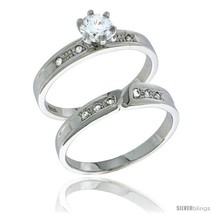 Size 9 - Sterling Silver Cubic Zirconia Ladies&#39; Engagement Ring Set 2-Piece,  - £55.20 GBP