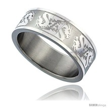 Size 7.5 - Surgical Steel Dragon Ring 8mm Wedding Band Matte  - £12.18 GBP