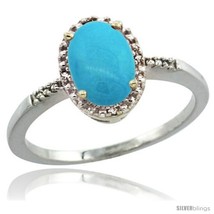 Size 6 - Sterling Silver Diamond Sleeping Beauty Turquoise Ring 1.17 ct Oval  - £89.61 GBP