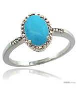 Size 6 - Sterling Silver Diamond Sleeping Beauty Turquoise Ring 1.17 ct ... - £88.51 GBP