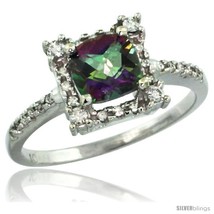 Size 5 - 14k White Gold Diamond Halo Mystic Topaz Ring 1.2 ct Checkerboard Cut  - £421.18 GBP