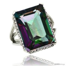 Size 10 - 14k White Gold Diamond Mystic Topaz Ring 14.96 ct Emerald shape 18x13  - £869.15 GBP