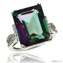 Size 8 - 14k White Gold Diamond Mystic Topaz Ring 12 ct Emerald Shape 16x12  - £816.19 GBP