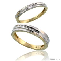 Size 7 - Gold Plated Sterling Silver Diamond 2 Piece Wedding Ring Set His 5mm &amp;  - £106.49 GBP